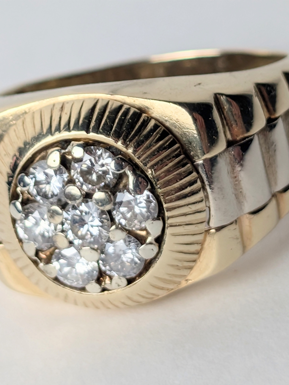 Two Tone 14k Men's Rolex 0.5 carat diamonds   Cluster Ring 9.3gr heirloom sz 9.5